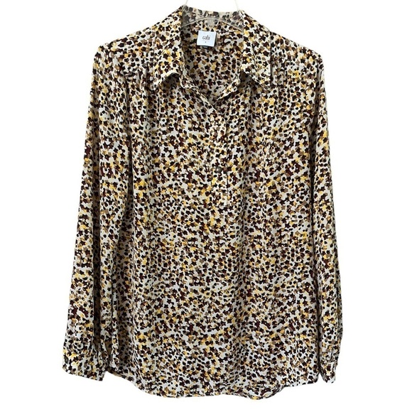 CAbi Multicolored Blouse Size Small V-neck with Buttons Long Sleeves Loose Fit - Picture 1 of 15